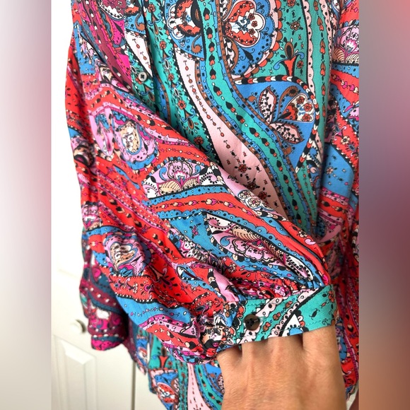 New Anthro MAEVE The Paz Blouse Patchwork Paisley Shirt Top Colorful Floral Pink - Picture 9 of 16